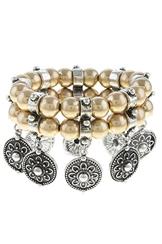 KARMAS CANVAS FLORAL ETCHED DISK BRACELET (Matted Gold/Silver)