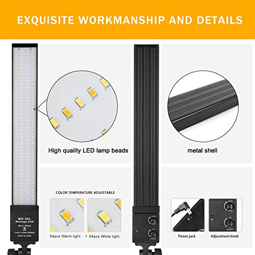 Bi-Color LED Lightweight Video Lights Kit with Tripod Stand Portable Adjustable Brightness Handheld Lamp Photography Studio Continuous Output Lighting Kit for Camera,YouTube Shooting-24W-2 Pack - Thumbnail 3