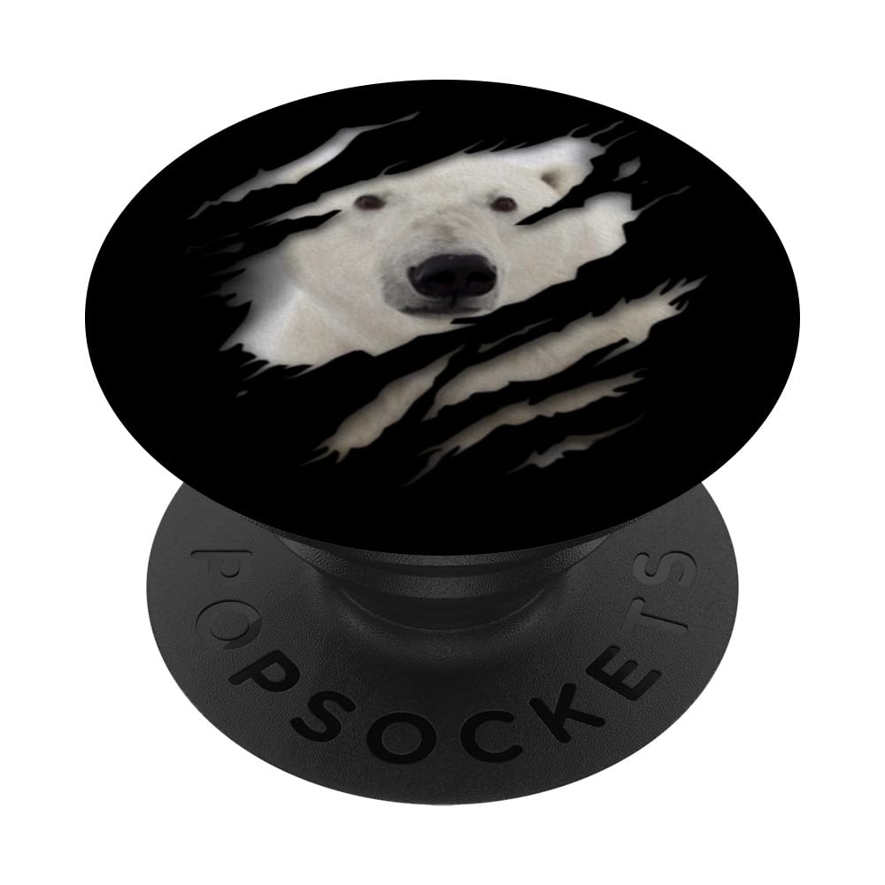 Cute Polar Bear Face Animal Ripped Polar Bear PopSockets Swappable PopGrip