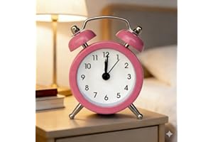 Mini Twin Bell Alarm Clock, Small Cute Metal Alarm Clock, Vintage Travel Clocks with Stereoscopic Dial, for Bedside Table Des