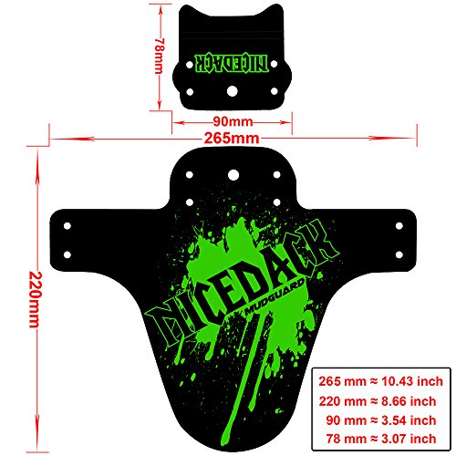NICEDACK Mountian Bicycle Fender, MTB Mud Guard,2+1 PCS Front and Rear Bike Fender,Bike Mudguard Fits 26", 27.5", 29" Suitable for Bicycles (Fat Bike Wheel and Children Bicycle) (Green)