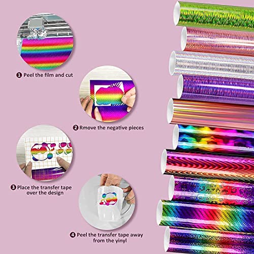 Permanent Adhesive Vinyl, VANSHINIEER 12 Sheets Rainbow Removable Vinyl