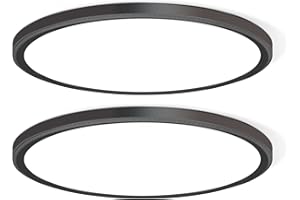 WKONCLDY 4700lm LED Flush Mount Ceiling Light, Super Slim 16 inch LED Ceiling Light, 5000K LED Ceiling Light for Bedroom, Living Room, Dining Room (Black, Two Pack)