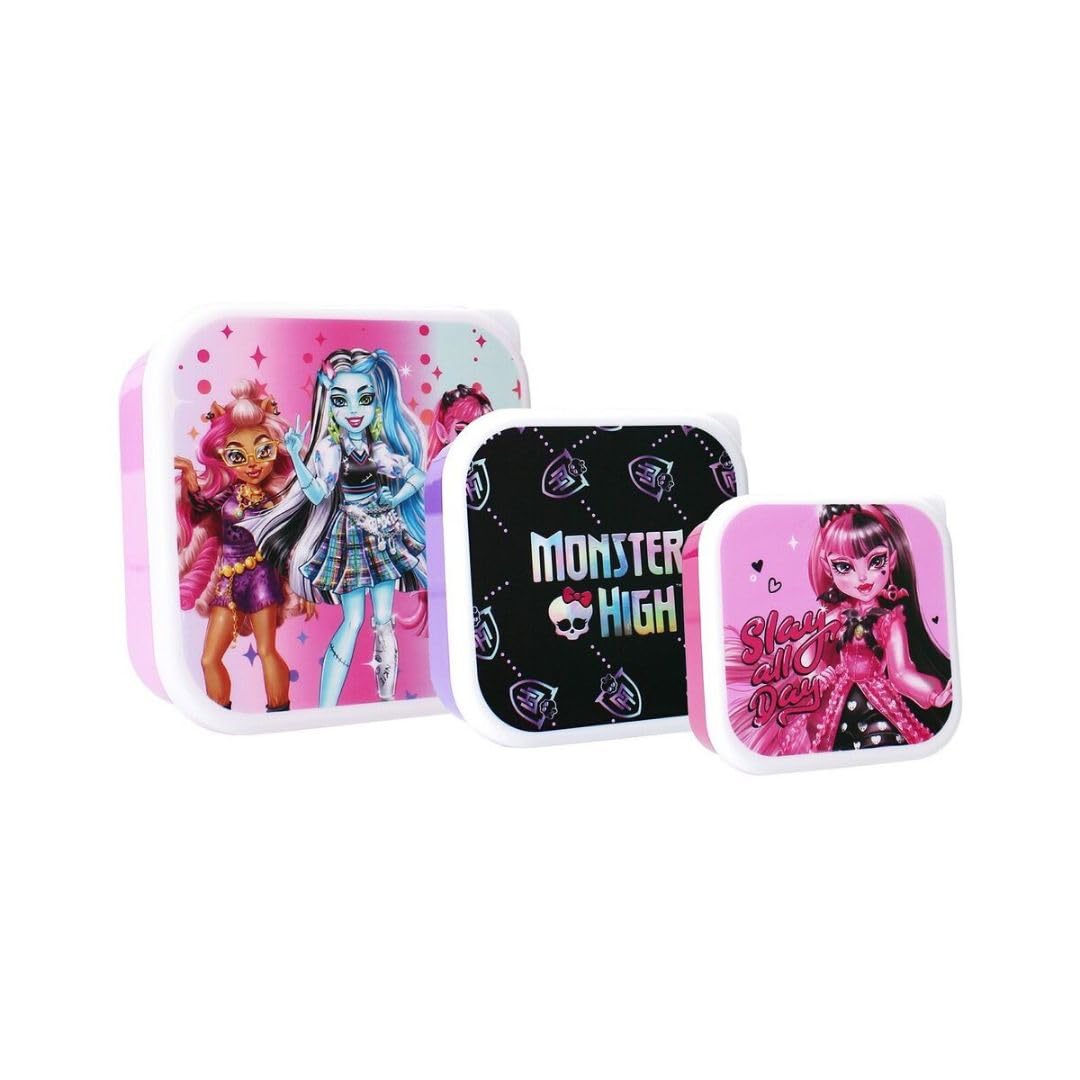 My sweety pop - Set of 3 Monster High snack boxes - lunch box - for children - nursery - kindergarten - school - holiday - meal - 11.5 cm - for girls - purple/pink - gift idea