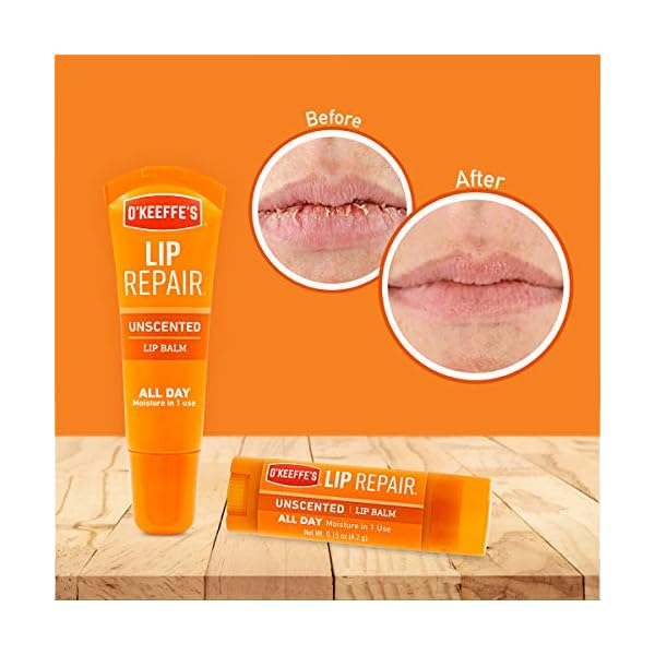 OKeeffes-Lip-Repair-Stick-42-g O'Keeffe's Lip Repair Unscented Lip Balm, 4.2g – For Extremely Dry, Cracked Lips | All-Day Moisture with 7 Moisturising…