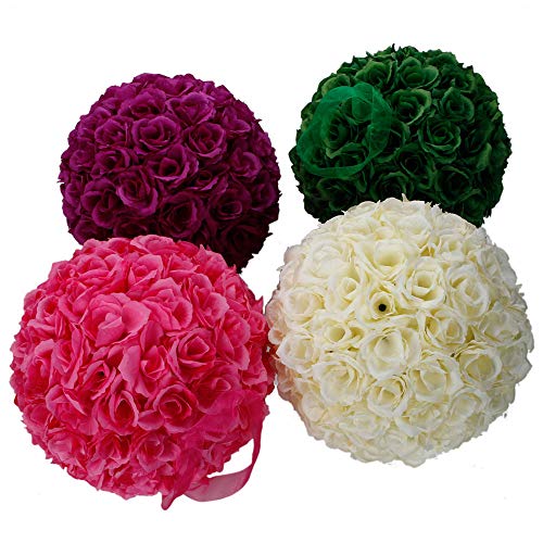 Amailtom 10 Inch Artificial Satin Flower Ball Romatic Wedding Flower