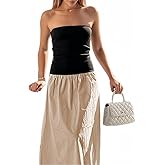 YOXUA Women's Summer Strapless Sleeveless Patchwork A-Line Tube Long Maxi Dress Off Shoulder Beach Maxi Dress