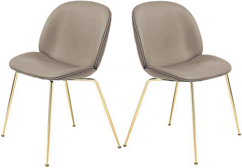 Dekea Dining Room Chairs Beetle Upholstered Living Room Armless Side Chair with Metal Legs for Kitchen, Bedroom Set of 2, Khaki
