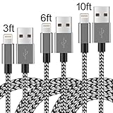 KINGBACK Lightning Cable 3Pack 3ft 6ft 10ft Nylon Braided Lightning Cable Cord USB Charging Cable Charger for Apple iPhone 7/7 Plus/6/6s/6 Plus/6s Plus/5/5c/5s/SE,iPad iPod Nano iPod Touch