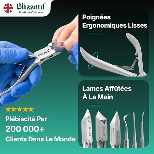 Blizzard Professional Pedicure Kit and Nail Foot Cutter - 5 Piece Podiatry Set for Ingrown and Thick Toenails - Clippers, File and Lifter - Stainless Steel - Senior and Men's Foot Care