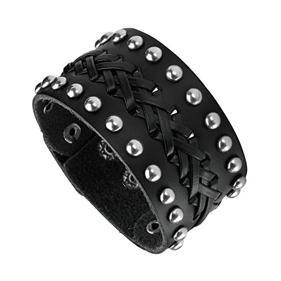 Jusnova-Black-Braided-Leather-Bracelet-for-Men-Women-Punk-Gothic-Wristband-Cuff-Bracelet-35mm-Wide-Adjustable