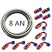 8AN 20Ft Universal Braided Oil Fuel Line Hose Stainless Steel Nylon with 10PC Swivel Fitting Hose Ends Adapter Kit, Silver Red and Blue