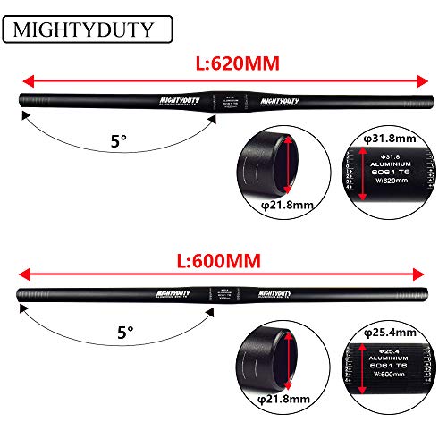 MIGHTYDUTY Bicycle Handlebar, Aluminum Alloy Small Straight Handlebar MTB Mountain Road Bike Flat Handlebar Folding Bicycle Handlebar (25.4X600MM, Black) - Thumbnail 3