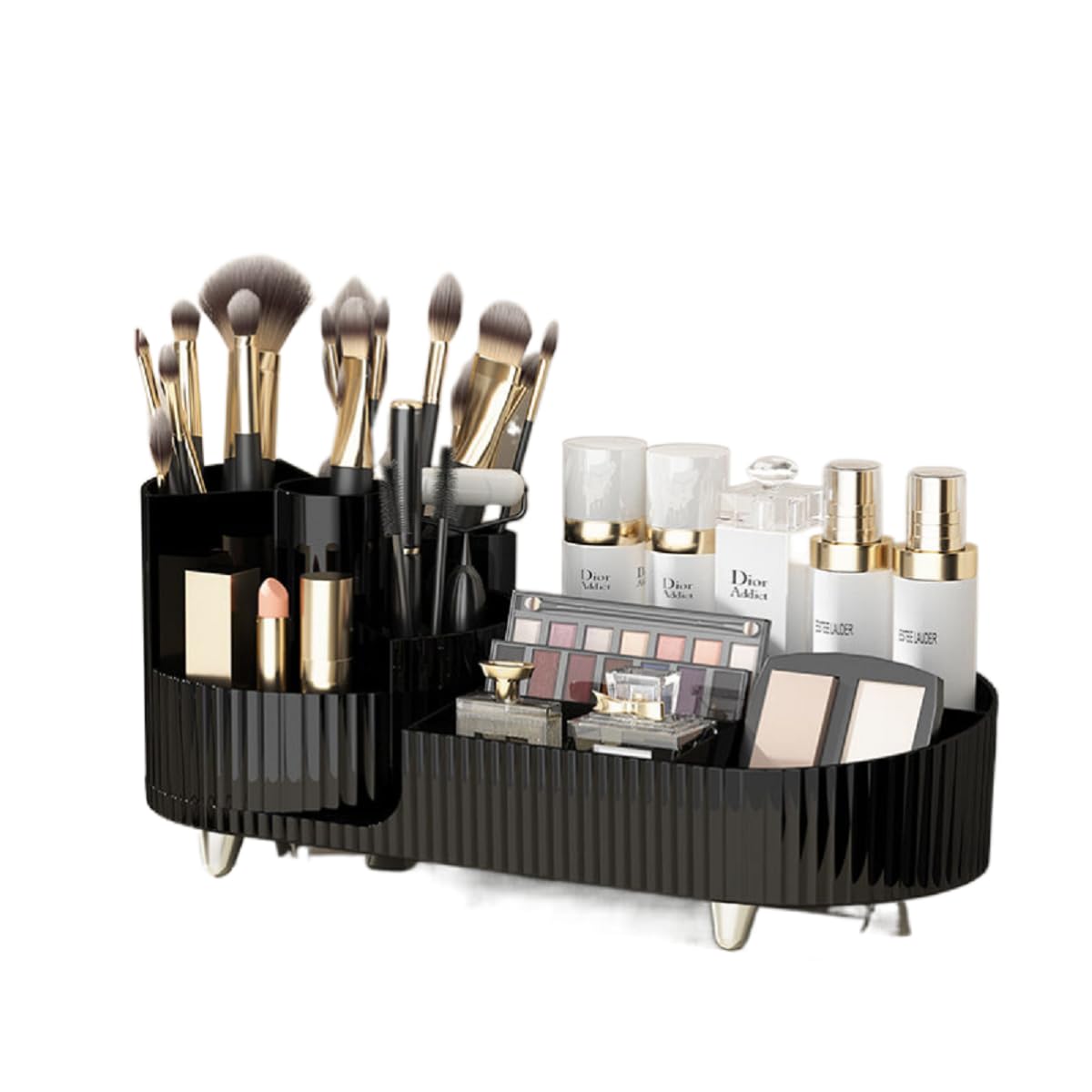 Make Up Organiser, Large Cosmetic Storage Box, with 360° Rotating Makeup Organiser Makeup Brush Holder, Skin Care Organiser, for Cosmetics Organizers in Dresser, Counter, Bathroom or Bedroom(Black)