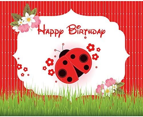 Photography Backdrop Red Wooden Fence 7x5ft Happy Birthday Background Cartoon Ladybug Green Glass Photo Studio Backgrounds Infant Pictures