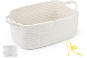 SweetMemo Gift Basket Empty with Handles, 12x8x5 inch - Small Cute Woven Rope Basket for Baby Nursery, Kids Toys - Includes G