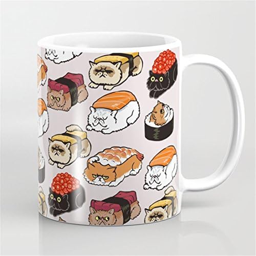 Funny Cat Mug, Sushi Persian Cat Coffee Mug, Cat Lover Coffee Mug