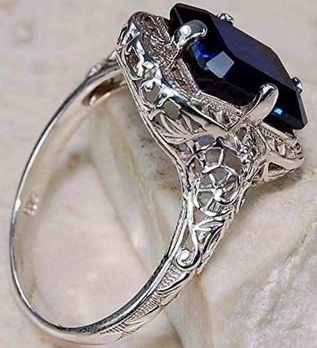 Huge Natural 3.5Ct Tanzanite 925 Silver Ring Women Wedding Engagement (mazarine #10) - Thumbnail 3