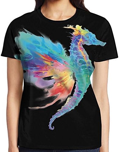 UXDSBNGFU Lady Short Sleeve Crop Tops Cotton Graphic Tee colorful Watercolor Sea Horse Summer Cute Round Neck Womens Crop Tops T-Shirts