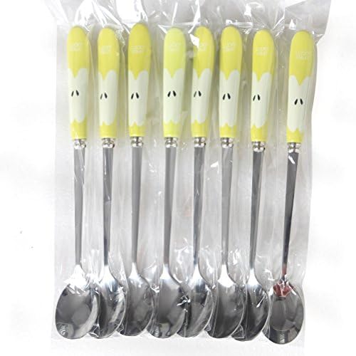 HO ISLETS Ceramic Long Handle Stainless Steel Desert Spoon Apple 8 Pieces