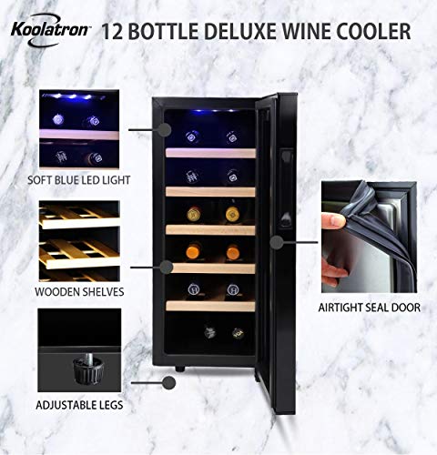 Koolatron-WC12-35D-12-Bottle-Capacity-Thermoelectric-Wine-Cooler-with-Digital-Temperature-Controls-Vibration-free-and-Quiet-Cooling-Power-5-Removable-Shelves-Black-12-Bottle