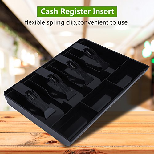Cash Tray Drawer Register Insert Tray Replacement Plastic 4 Bills 3 Coins Compartments Money Storage Box 12.6 x 9.6 x 1.4inch(Black)