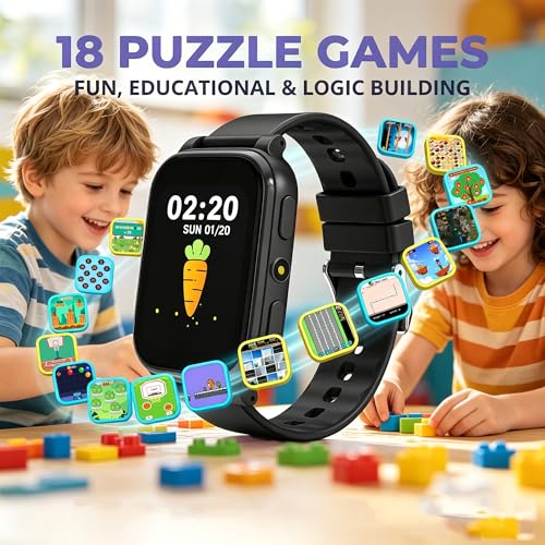 Children's Smartwatch 1.83 Inch HD, Smartwatch with 18 Games, Sleep Monitor, Pedometer, Torch, Alarm Clock, Waterproof, Fitness Tracker Christmas and Birthday Gifts for Girl Boy
