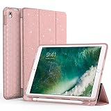SWEES Compatible iPad Air (3rd Gen) 10.5" 2019 / iPad Pro 10.5 2017 Case, Glitter Slim Full Body Protective Smart Cover Leather Case Shockproof with Stand Built-in Apple Pencil Holder, Rose Gold