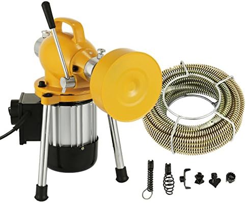 Mophorn 3/4"-4" Sectional Pipe Drain Cleaning Machine 400PRM Snake Cleaner Pipe Drain Cleaning Machine with 66' x 3/5'' Cable and 16' x 3/10'' Cable (HX-75 Yellow Color)