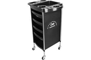 CAEKSALI Premium Hair Salon Station Trolley Cart with 360° Rotating Wheels, Spacious Design with 2 Side Tray Holders and 4 Removable Trays - Ideal for Hair Stylists, Barbers, and Home Use