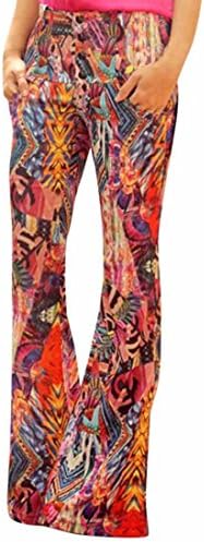Qisc Women Pants Women's Boho Print Stretch High Waisted Wide Bell Leg Long Yoga Pants Flare Palazzo Trousers (XL, Multicolor)