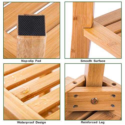Unibambou Bamboo Shower Bench with Storage Shelf, Wooden Spa Bath Deluxe Organizer Shower Stool for Inside Shower Waterproof, Bathroom Bench Seat for Adults Elderly Seniors for Indoor or Outdoor Use - Image 8