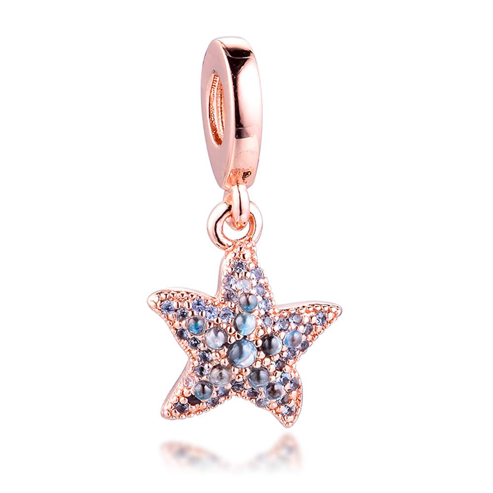 PANDOCCI 2020 Summer Rose Sparkling Starfish Dangle Bead 925 Silver DIY Fits for Original Pandora Bracelets Charm Fashion Jewelry