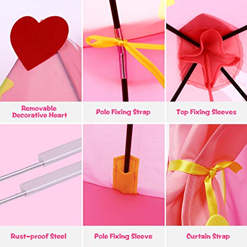 Peradix Girls Play Tent Toy, Kids Princess Castle Pop Up Tent Playhouse Birthday Gift for Children Toddlers Indoor and Outdoor Games with carrying Case (Pink)