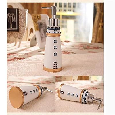 DALAZ Mediterranean Style Cute Lighthouse Decorative Bathroom Accessory Set Liquid Soap Lotion Pump Dispenser Resin… 51zGlAs7EQL