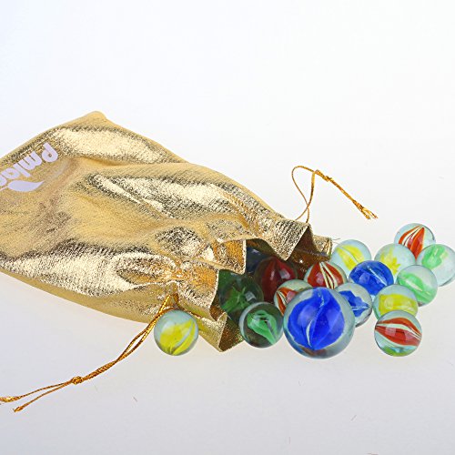PMLAND 40 Pcs Cats Eyes Glass Marbles Sling Shot Ammo Assorted Colors with a Free Bonus Shooter Marble Drawstring Storage Bag
