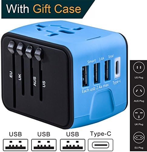 Type C Worldwide Travel Adapter with USB by Guez Products | International Power Adapter for iPhone, Samsung and more | Travel Charger USB C 2.4A Smart Charge USB And 3.0A Type-C Port | White