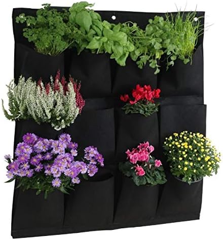 Mingfuxin 12 Pocket Vertical Wall Garden Planter,Waterproof Breathable Felt Cloth Wall Hanging Planting Bags for Indoor Outdoor Gardening Plant Bags (12 Pockets, Green)