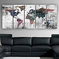 Original by BoxColors Xlarge 30"x 70" 5 Panels 30x14 Ea Art Canvas Print Watercolor Old Map World Push Pin Travel Wall decor (framed 1.5" depth) M1809