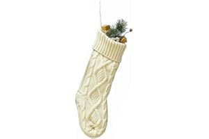 Meiosuns Christmas Stockings Cable Knit Stocking Christmas Decorations Goodie Bags Gift Fireplace Xmas Tree Stocking Ornaments for Holiday Family Friends (Ivory, Length 14",Pack of 1)
