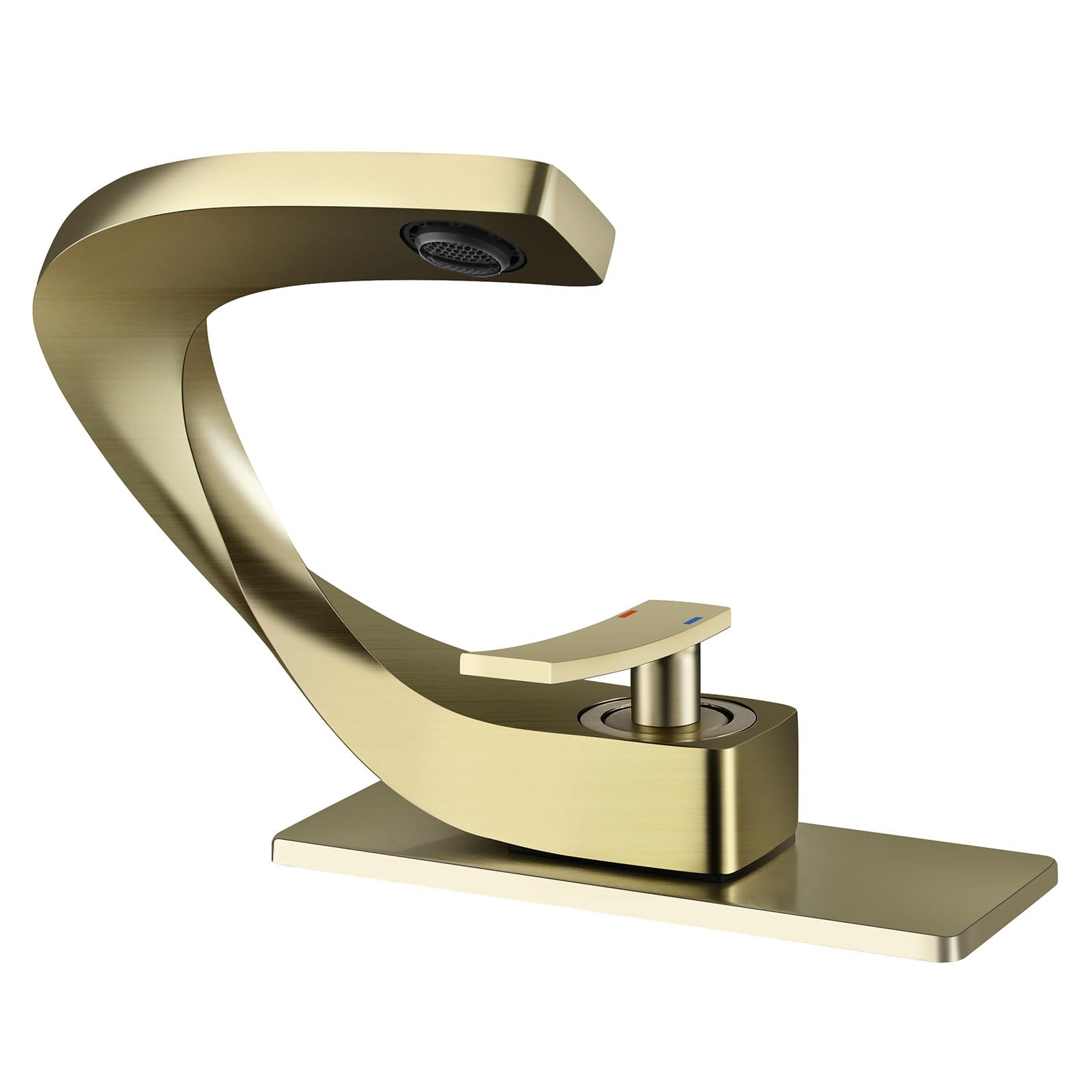 Photo 1 of Brushed Gold Waterfall Bathroom Sink Faucet, Single Handle Vanity Faucet for Bathroom Sink,Homili 1 or 3 Holes Lavatory Faucets Solid Brass (Bubbler Spout, Brushed Gold)