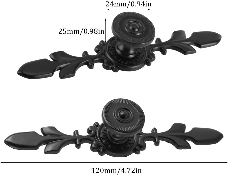 Fdit Black Set of 4 Vintage Style Pull Handle Door Knobs Back Plate for Home Furniture Drawers Cabinets Wardrobes Cupboard Cabinet with Screw - Image 3