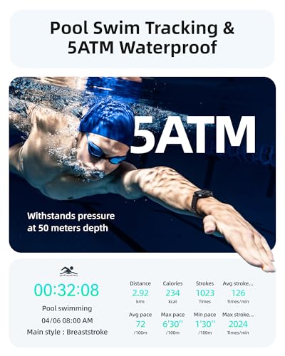 Parsonver Smart Watch Built-in GPS, 5ATM Swimming Smartwatch for Pool/Open Water, Fitness Watch with AMOLED Display, Heart Rate Sleep Monitor, 100+ Sports,Message Notification (Black, 42 mm)