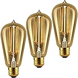 LETO 3-PACK ST21 Vintage Thomas Edison Incandescent Light Bulb 60W- Squirrel Cage Filament -Dimmable- E26 Medium Base -Teardrop Top