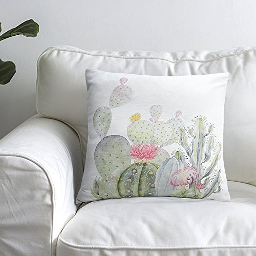 YINFUNG Decorative Throw Pillows Cases for Couch, Modern Style Cotton Square Cushion Cover 18" x 18" 45cm x 45cm, Shape- Cactus