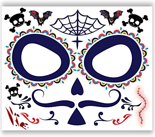 10 Packs Day of the Death Halloween Tattoos, Families Skull Temporary Tattoos Party Favor Supplies, 6x5 inches - Thumbnail 3