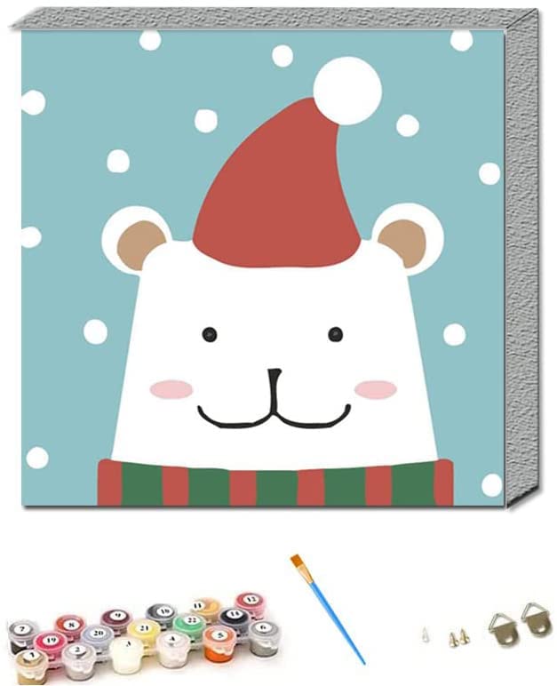 ABEUTY Paint by Numbers for Children Kids, Christmas Hat Adorable Animal 25x25 cm Number Painting with Frame