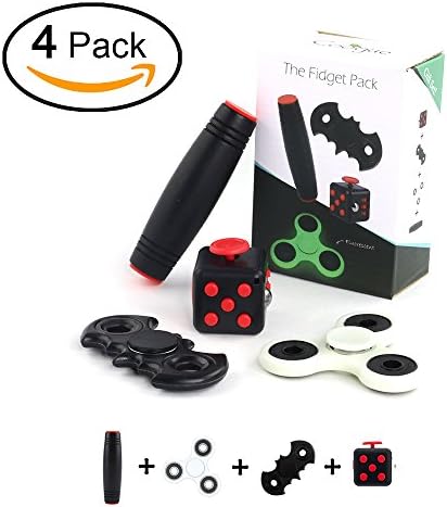 The Fidget Pack by Coogue, SET OF 4, Fluorescent Spinner, STICK, CUBE, BATMAN SPINNER, Toy for Kids and Adults, perfect for stress relief, Anti-Anxiety, time killer, help focus, Boredom, ADHD Autism
