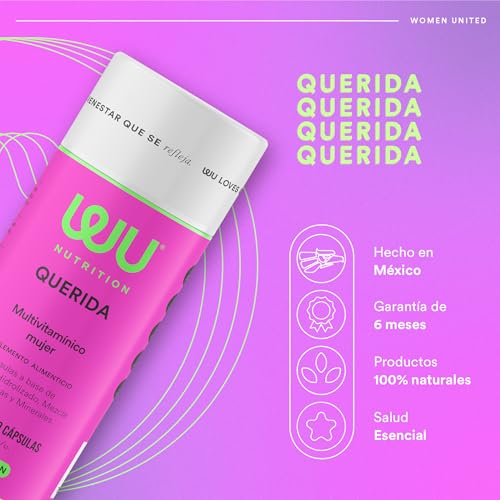 WU Nutrition QUERIDA Multivitamínico para Mujer | Complejo B, C, D3 y E | Con Colágeno, Biotina, Ácido Fólico, Magnesio y Hierro | 120 Cápsulas | Fórmula con 20 Ingredientes | 2 meses de consumo