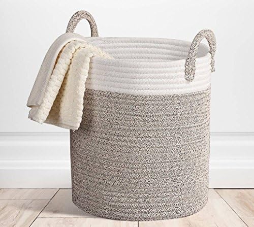 YOSIL 15"x 13" Storage Baskets Large Terracotta Woven Basket Cotton Rope Decorative Baskets for Towel Laundry - Gray